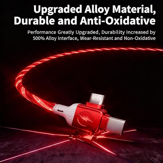 USB Cable PD Fast Charger Lighted Up(USB 6IN1 Starry Red) Mobile Phone Data Cable,Fast Charging Cable,TPE Material,Compatible with Almost All Devices.