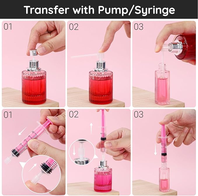 Segbeauty 8pcs 5ml DIY Perfume Making Kit, Plastic Pink Green Tiny Perfume Funnel Dispenser Transfer Pump Tool Set 0.17oz, Decants for Perfumes Refill Kit Supplies for Travel Cologne Spray Bottle
