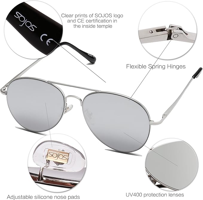 SOJOS Classic Aviator Sunglasses for Women Men Metal Frame Spring Hinges SJ1030