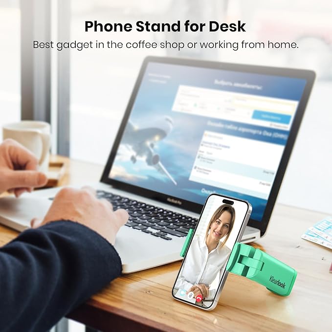 Klearlook 4 in 1 Adjustable Phone Stand - 360 Rotation Handsfree Viewing, Foldable Travel Essentials, Accessory for Flight/Home/Office - Green