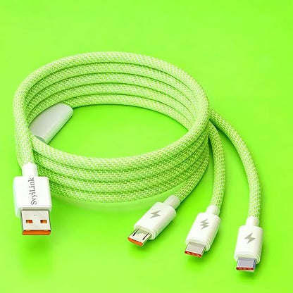 USB Cable PD Fast Charger (USB 3IN1 Braid Green),Phone Data Cable, Fast Charging Cable, 120cm, Density-Mixed Braided Body, Compatible with Almost All Phones, Tablets, Headphones, and More.