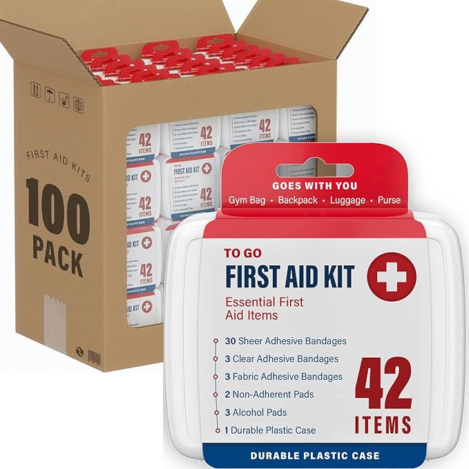 DecorRack 4200 Piece First Aid Kit, 48 Individual Boxes of 42 Items Each, First Aid Kits for Minor Cuts, Scrapes, Travel, Car, Home, Work, Field Trips or Camping (4200pcs, 100 Pack)