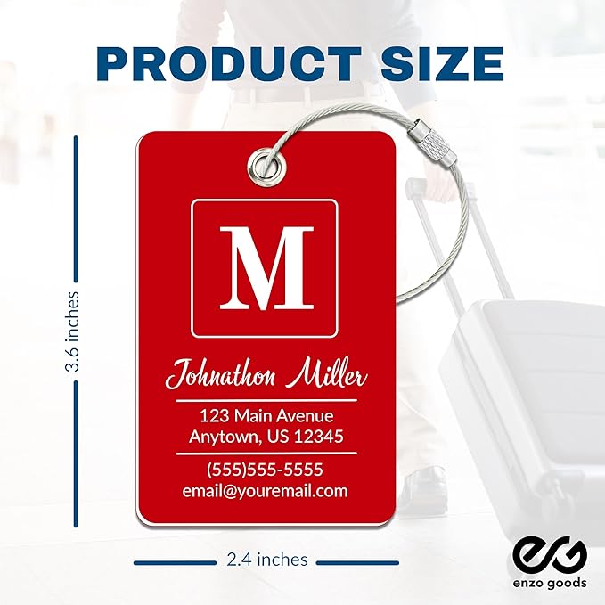Personalized Luggage Tag | 2 Pack | Custom Luggage Tags for Suitcases | Kids Backpack Tag | 10 Color Options & Choose Font, Font Color
