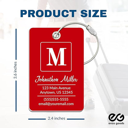 Personalized Luggage Tag | 4 Pack | Custom Luggage Tags for Suitcases | Kids Backpack Tag | 10 Color Options & Choose Font, Font Color