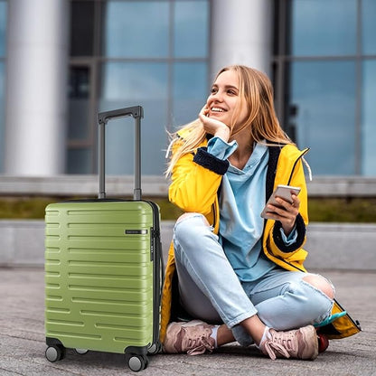EMPSIGN Carry On Luggage with Spinner Wheels, Hard Shell Carry-On Expandable Suitcase 21x14x9 Airline Approved & Built-in TSA Lock, Durable Travel Rolling Suitcase, Carry-On 20-Inch, Green