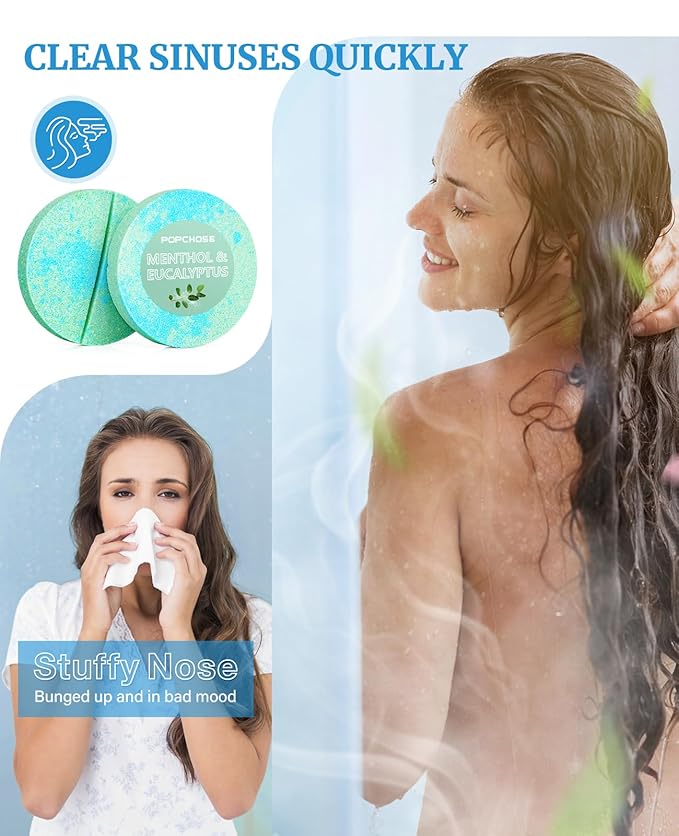 POPCHOSE Shower Steamers Aromatherapy, Stocking Stuffers for Women, Christmas Gifts for Teens and Women, Self Care & Home Spa Gifts for Mom, Men, Dad, and Teens, 8 Scented with Gift Packaging
