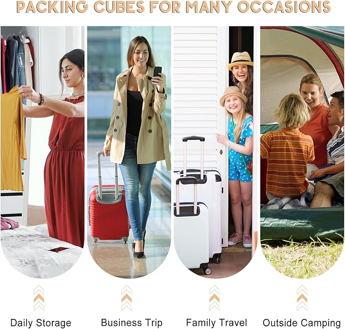 10 Set Packing Cubes for Travel, Travel Organizer with Hanging Toiletry Bag and Shoe Bag, Luggage Organizer Bags for Travel Essentials Women Men