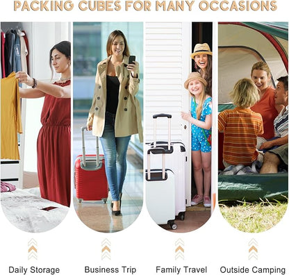 10 Set Packing Cubes for Travel, Travel Organizer with Hanging Toiletry Bag and Shoe Bag, Luggage Organizer Bags for Travel Essentials Women Men