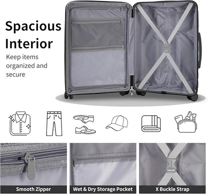 5-Piece Lightweight Luggage with Backpack Sets, ABS+PC Hard Shell Suitcase with TSA Lock & YKK Zipper (Grey, 20in/24in/28in/BP/TB)