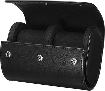 HARFINGTON Watch Roll Travel Case 2 Slot Portable Leather Watch Case for Men and Women, Watches Storage Organizer with Removable Pillows for Traveling, Display, Home Storage, Black