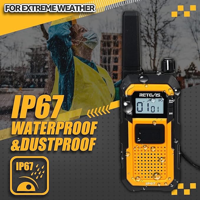 Retevis RB48 Heavy Duty Walkie Talkies with Earpiece, Support VOX, MIL-STD 810H,IP67 Waterproof Walkie Talkies Rechargeable, USB-C, 2000mAh, Dual PTT, Business 2 Way Radios(6 Pack)