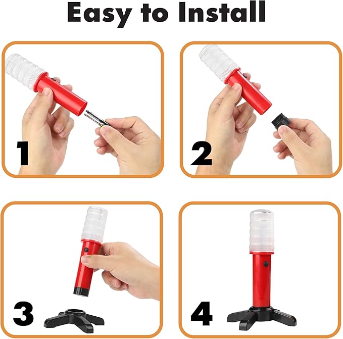 Twinkle Star Emergency Roadside Flares Kit LED Safety Strobe Road Warning Light Highway Beacon Alert Flare with Magnetic Base, Detachable Stand, Solid Storage Case (Set of 2) New