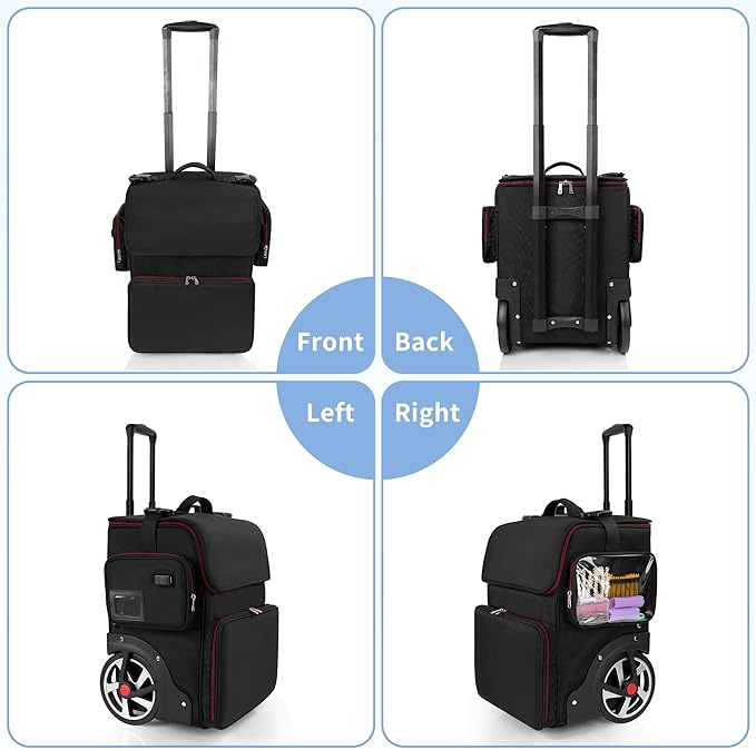 OCHEAL Rolling Makeup Train Case,with 7 Pcs Clear Makeup Bags, Makeup Case On Wheels Carry On Travel Cosmetic Organizer Suitcase, Extra Large Storage Trolley for Hairstylist Cosmetology Artist