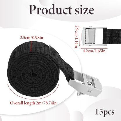 15 Pack Lashing Straps 1" x 6.5 Ft Tie Down Straps with Adjustable Cam Buckle Packing Strap Heavy-Duty for Cargo, Luggage, Motorcycles, Truck, Car Roof Rack, Black