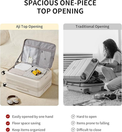 aji Expandable Top Open 26 Inch Checked Luggage with Spinner Wheels, Large Suitcase with TSA Lock, Hardside Travel Luggage Suitcases for Men Women, for 24+Days Travel, Coconut White