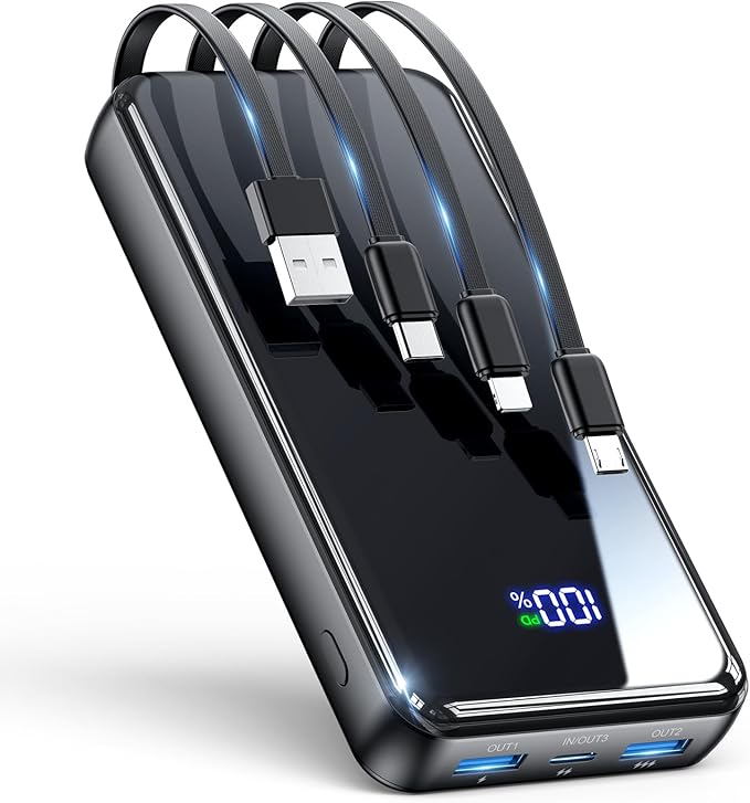 Portable Charger,50000mAh Power Bank Built-in Cable, 22.5W USB C In & Out Fast Charging, External Battery Pack with 6 Output & 2 Input, Travel Phone Charger for iPhone 17/16/15/14/13/12, Android