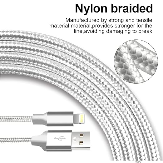 cugunu iPhone Charger, 5 Pack 3/3/6/6/10FT Apple MFi Certified USB Lightning Cable Nylon Braided Fast Charging Cord Compatible for iPhone 14/13/12/11/X/Max/8/7/6/5/SE/Plus/iPad - Silver