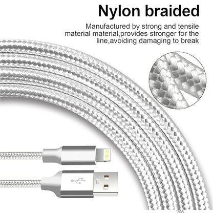 cugunu iPhone Charger, 5 Pack 3/3/6/6/10FT Apple MFi Certified USB Lightning Cable Nylon Braided Fast Charging Cord Compatible for iPhone 14/13/12/11/X/Max/8/7/6/5/SE/Plus/iPad - Silver