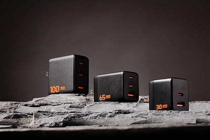 URBAN ARMOR GEAR UAG SRG 65W GaN 3-Port Wall Charger - USB USB-C Multiport Foldable Compact Travel PD 3.0 Quick Charging Power Adapter for Smartphone & Tablet, Black