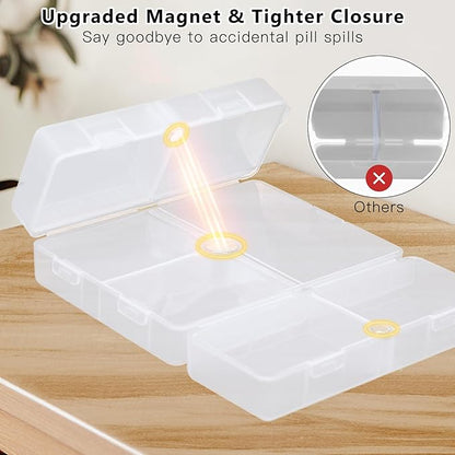 FYY 2 Pcs Daily Pill Organizer, 7 Compartments Portable Pill Case Travel Pill Organizer,[Folding Design] Pill Box for Purse Pocket to Hold Vitamins,Cod Liver Oil,Supplements and Medication-Clear