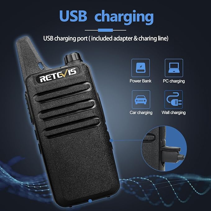 Retevis RT22 Walkie Talkies, Mini 2 Way Radio Rechargeable, VOX Handsfree, Portable, Two-Way Radios Long Range with Earpiece, for Family Road Trip Camping Hiking Skiing(2 Pack, Black)