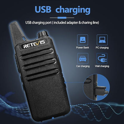 Retevis RT22 Walkie Talkies, Mini 2 Way Radio Rechargeable, VOX Handsfree, Portable, Two-Way Radios Long Range with Earpiece, for Family Road Trip Camping Hiking Skiing(2 Pack, Black)