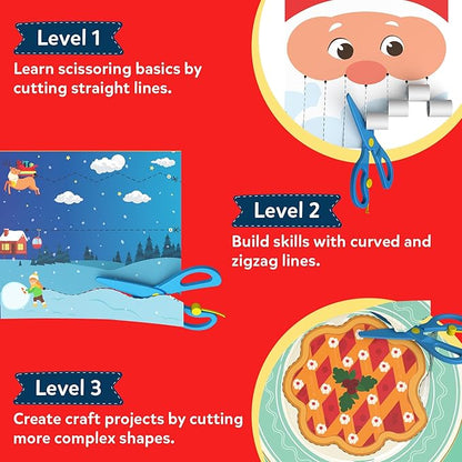 Skillmatics Scissor Skills Activity Book - Snip Snip Christmas, 25 Fun Cutting & Creative Activities for Preschoolers, 2 Child-Safe Scissors, Felt Craft Kit, Gifts for Kids Ages 3, 4, 5, 6, 7