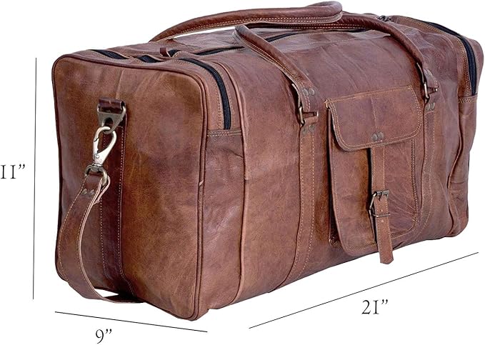 Leather Duffel Bag 32 inch Large Travel Bag Gym Sports Overnight Weekender Bag by Komal's Passion Leather (21 inch)