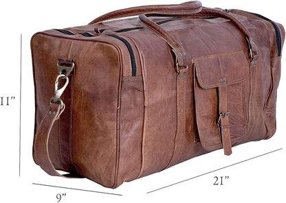 Leather Duffel Bag 32 inch Large Travel Bag Gym Sports Overnight Weekender Bag by Komal's Passion Leather (21 inch)