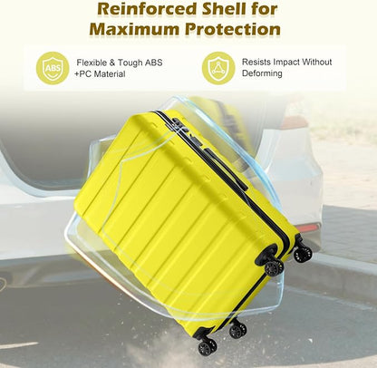 AnyZip Suitcase Hardside PC ABS Lightweight USB Luggage with Wheels TSA Lock Checked-Large 28 Inch Yellow