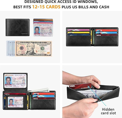 RUNBOX Wallet for Men Slim Rfid Leather 2 ID Window With Gift Box