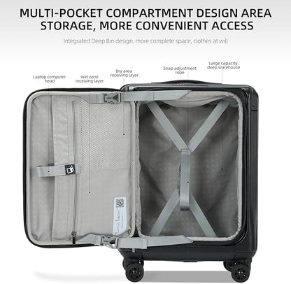Carry On Luggage, 20 Inch Top Opening Aluminum Frame Lightweight Airline Approved ABS+PC Hard Shell Suitcases with Silent Wheels, TSA Lock, Front Pocket & Wet-dry Separated Six-piece Set (20IN, Black)