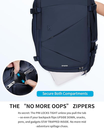 ECOHUB 17" Small Unisex Travel Backpack United Airlines Approved 17x10x9 Friendly Suitcase Anti-Theft Lockable Zippers Style Personal Item Bag Travel Essentials with 12 Pockets Water Resistant, Blue