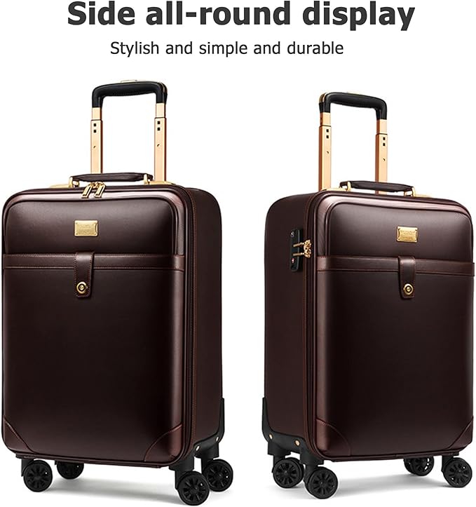 feilario 2Pcs Leather Business Spinner Wheel Luggage Waterproof Carry-On Suitcase with TSA Lock - Capacity 36-55L