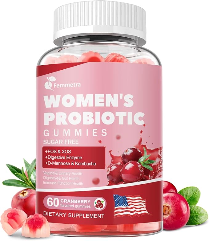 Vaginal Probiotics for Women Gummies, 200 Billion CFU Prebiotics and Probiotics Gummies for PH Balance & Urinary Health, with Kombucha, Akkermansia for Digestive Health, Cranberry Flavor, 60 Count