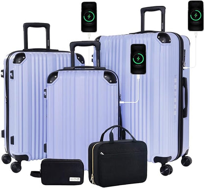 OUZZO 3 Piece Luggage Sets Hardshell Expandable Suitcases Sets with Double Spinner Wheels Lightweight ABS+PC Checked Luggage with TSA Lock for Women Men Family Trips