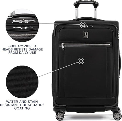 Travelpro Platinum Elite Softside Expandable Checked Luggage, 8 Wheel Spinner Suitcase, TSA Lock, Men and Women, Shadow Black, Checked Medium 25-Inch
