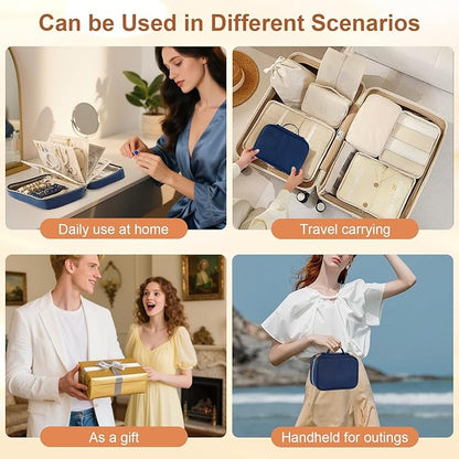Travel Jewelry Case Organizer for Women, Jewelry Storage Book with Small Pouch, Travel Jewelry Bag Case for Traveling Necklace, Earrings, Rings, Bracelet Organizer (Blue)