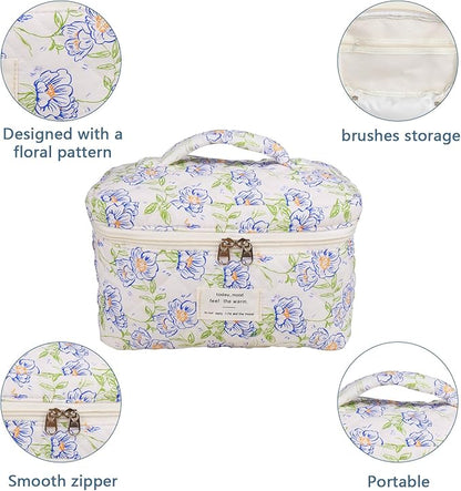 Large Makeup Bag, Cute Cosmetic Bag for Women Girls, Floral Coquette Aesthetic Toiletry Bag, Travel Make Up Organizer Bag (light blue)