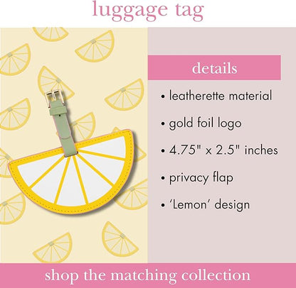 kate spade new york Round Yellow Vegan Leather Luggage Tag for Women, Durable Suitcase ID Tag, Lemon
