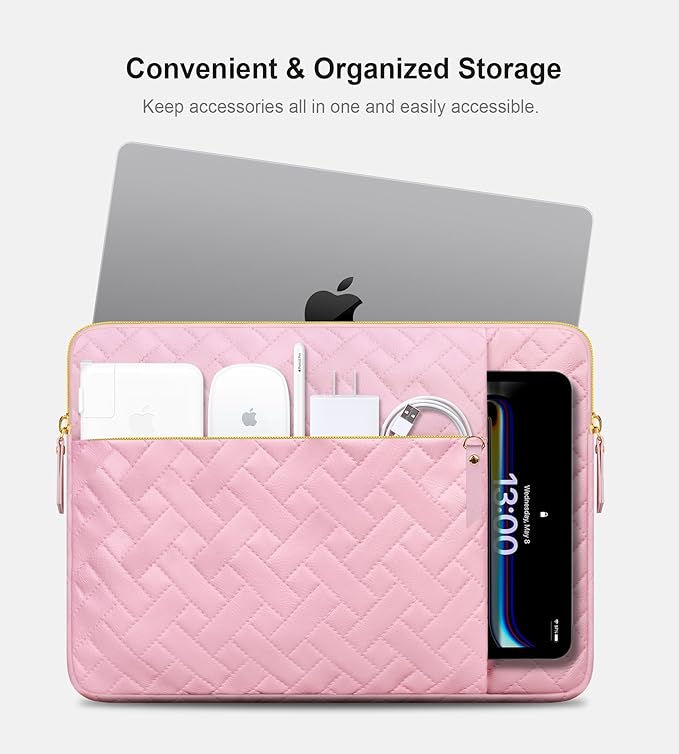 Lacdo Laptop Sleeve Case for 14 inch New MacBook Pro M5/M4/M3/M2/M1 Chips Pro Max A3434 A3112 A3401 A3185 A2918 A2992 A2779 2025-2021, 13.8" Surface Laptop 7th Copilot+PC Computer Bag, Sakura Pink