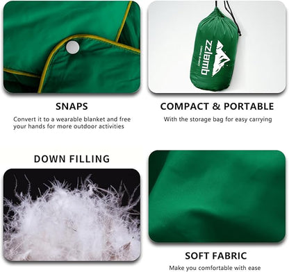 zzlamb Puffy Down Camping Blanket Water-Repellent, Down Throw Travel Blanket Portable for Outdoor, Light Warm Quilt for Couch Plane Car Theater Stadium Picnic RV Backpacking Hammock