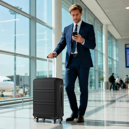 Kono 24 Inch Luggage Suitcase with Spinner Wheels TSA Lock Lightweight PC+ABS Hardside Medium Checked Luggage Durable Rolling Suitcase Black