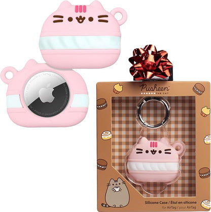 iFace x Pusheen Café Series Silicone Protective Cover [ Compatible with Apple AirTag][Cute Character Case] [Carabiner Keychain Clip Included] - Macaron