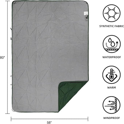 Outdoor Waterproof Blanket, Foldable Fleece Stadium Blanket for Outdoor Sports Event, Camping, Car, Pet, Picnics - Windproof, Wearable, Machine Washable 80" x 58" (Green)