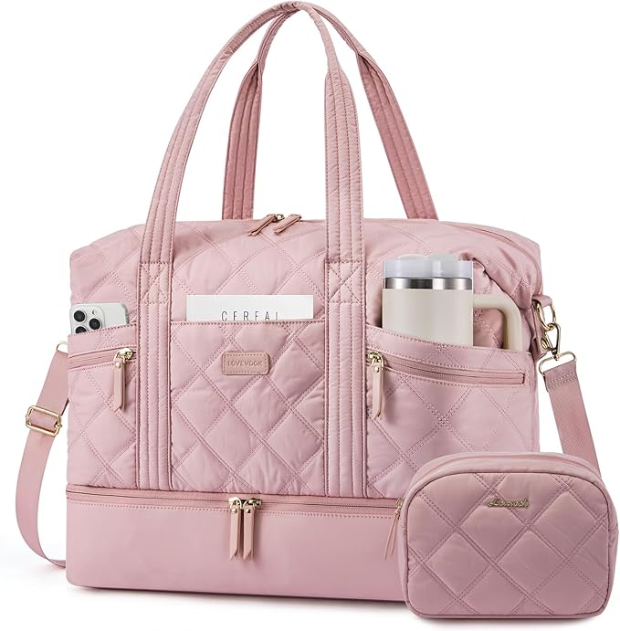 LOVEVOOK Travel Duffle Bag, Lightweight Weekender Bags for Women with Shoe Compartment,40L Puffer Gym Bag Personal Item Travel Bag,Carry On Overnight Bags and Hospital Bag for Labor and Delivery