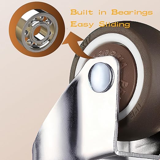 1" M6x15 Stem Casters Bolt Threaded Wheels,TPR Mute Rubber Swivel Single Caster Screws in Wheel Small with 2 Brake Locks-Brown