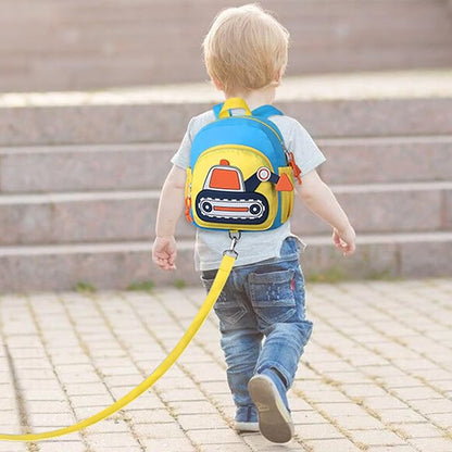 Accmor Toddler Leash Backpack, Cute Excavator Backpacks with Anti Lost Wrist Link, Kid Walking Harness Back Pack Travel Essential Mini Rucksack Bag with Restraints Hand Strap Tether for Baby Boys