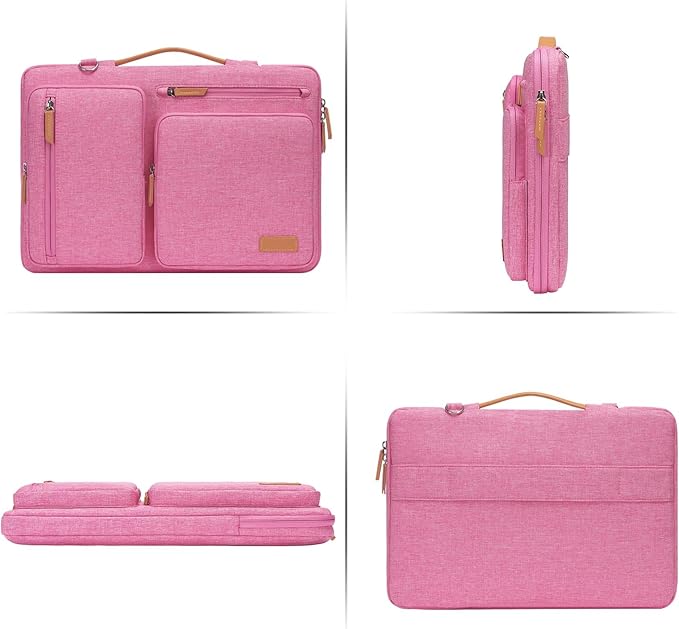 MOSISO 360 Protective Laptop Shoulder Bag,15-15.6 inch Computer Bags Compatible with MacBook Pro 16 inch, HP, Dell, Lenovo, Asus Notebook,Side Open Messenger Bag with 4 Zipper Pockets, Rose Red