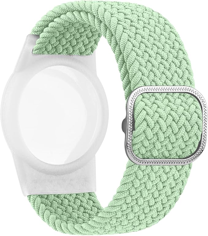 Vanjua Wristband for Apple AirTag, Protective Case Compatible with Air Tag GPS Tracker Holder with Braided Bracelet, Adjustable Anti Lost Watch Band for Toddler Child Elder (Green+Lavender)